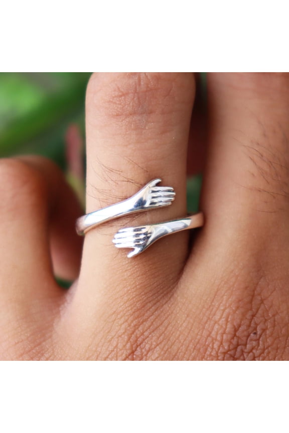 Silver Hand Ring, 925 Sterling Pure Silver Ring, Hand Promise Ring, Open Cuff Ring, Adjustable Ring, Silver Band Ring, Silver Jewelry Ring,.