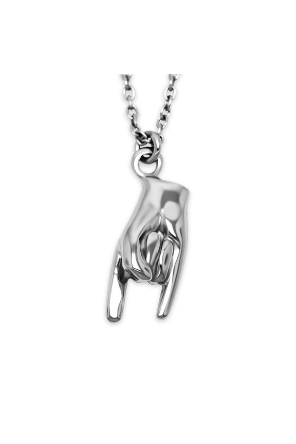 Silver Hand Sign Charm Pendant - 925 Sterling Silver- 3D Good Luck Hand Sign - Italian Mano Cornuto Hand Symbol Pendant