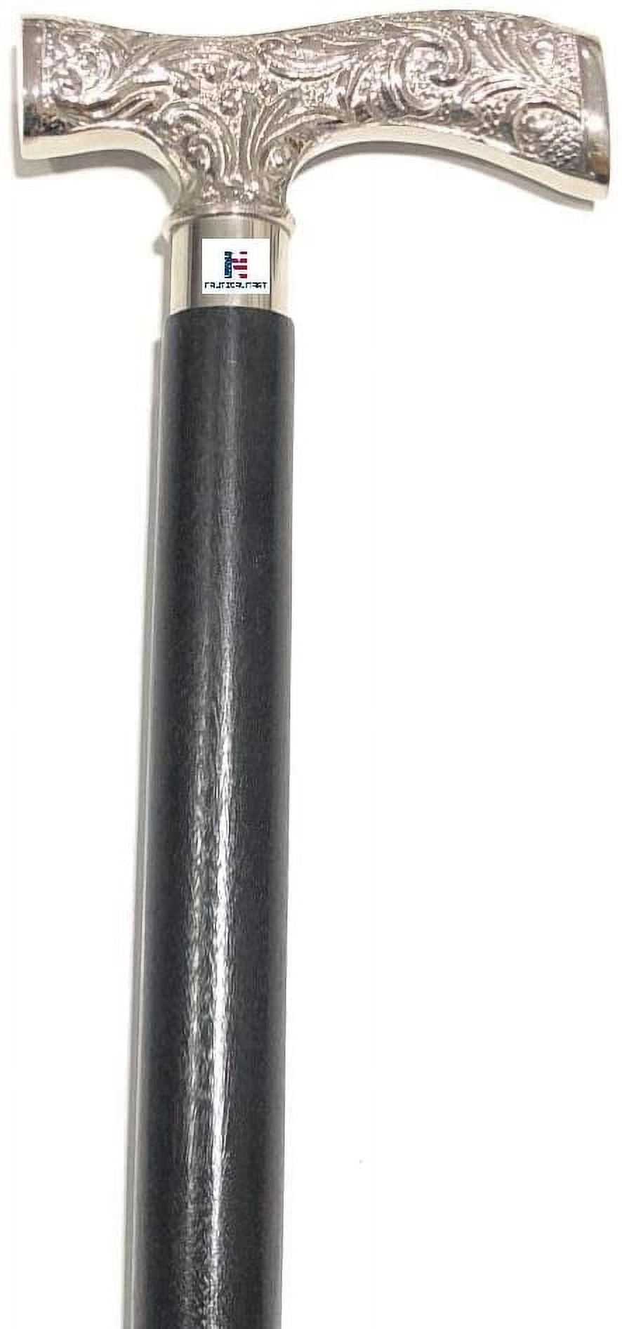 Silver Handle Wood Walking Stick Cane Strong Sturdy Beautiful Wooden Wood Cane Metal