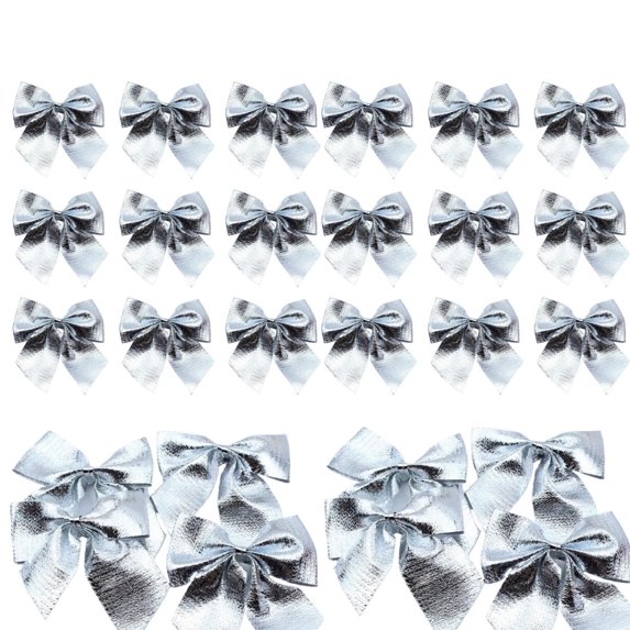 Silver Handmade Mini Red Xmas Bow,Pack of 36 Resable Christmas Bows,QZS Christmas Wreath Decoration for DIY Craft,Party Favors