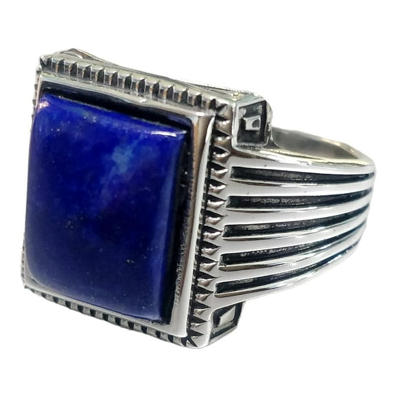 Silver Handmade Ring 925 Sterling Silver Blue Lapis Lazuli GemStone Ring Men's Ring - Genuine Lapis Stones - Outstanding Gifts for him gemstone Rings KOHI Ring- KCR004