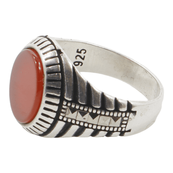 Silver Handmade Ring 925k Sterling Silver Red Carnelian GemStone Ring Men's Ring with Round Stones Outstanding Gift KCR015