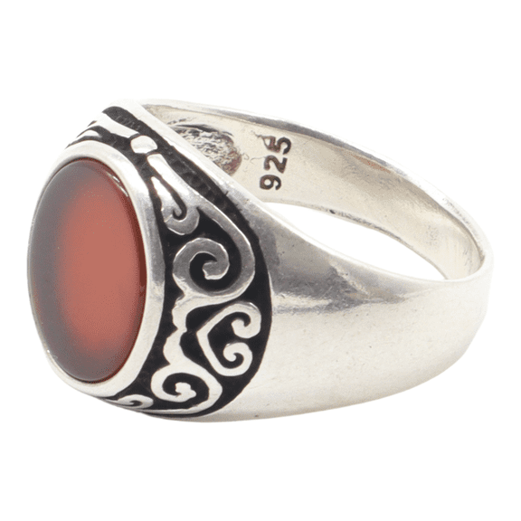 Silver Handmade Ring 925k Sterling Silver Red Carnelian GemStone Ring Men's Ring with Round Stones Outstanding Gift KCR022