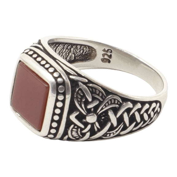 Silver Handmade Ring 925k Sterling Silver Red Square Shape Carnelian GemStone Ring Men's Ring with Round Stones Outstanding Gift KCR023
