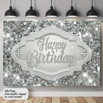 Silver Happy Birthday Backdrop Sparkling Birthday Photography Background for Women Girls Glitter Crystal Diamond Birthday Party Decorations Banner Supplies Photo Booth Props