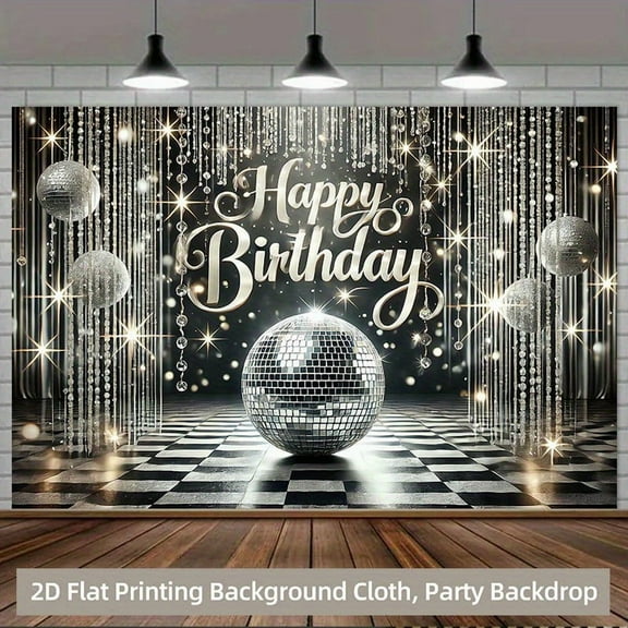 Silver Happy Birthday Backdrop Sparkling Disco Ball Birthday Photography Background for Women Girls Glitter Diamond Tassels Birthday Party Decorations Banner Supplies Photo Booth Props