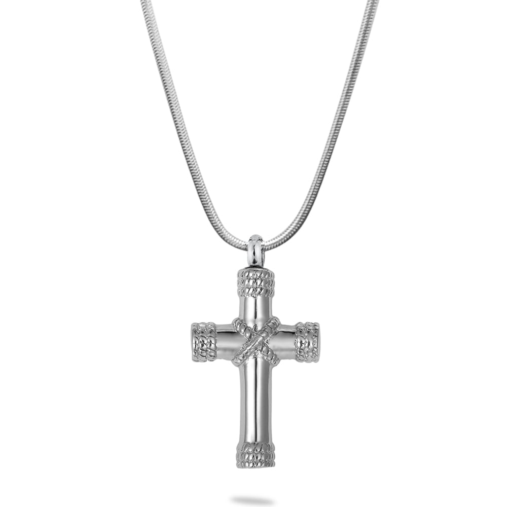 Silver Hawser Cross Religious Cremation Urn Necklace for Ashes Memorial Necklace Jewelry Keepsake with FREE Funnel Kit and Velvet Jewelry Box