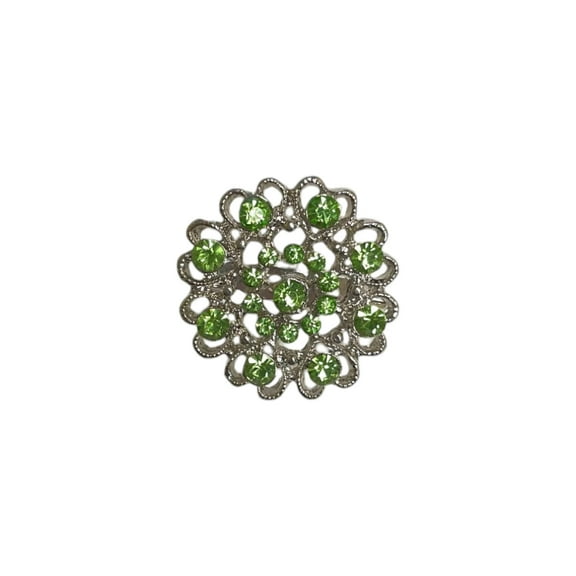 Silver Heart Circle Brooch with Light Green Crystals