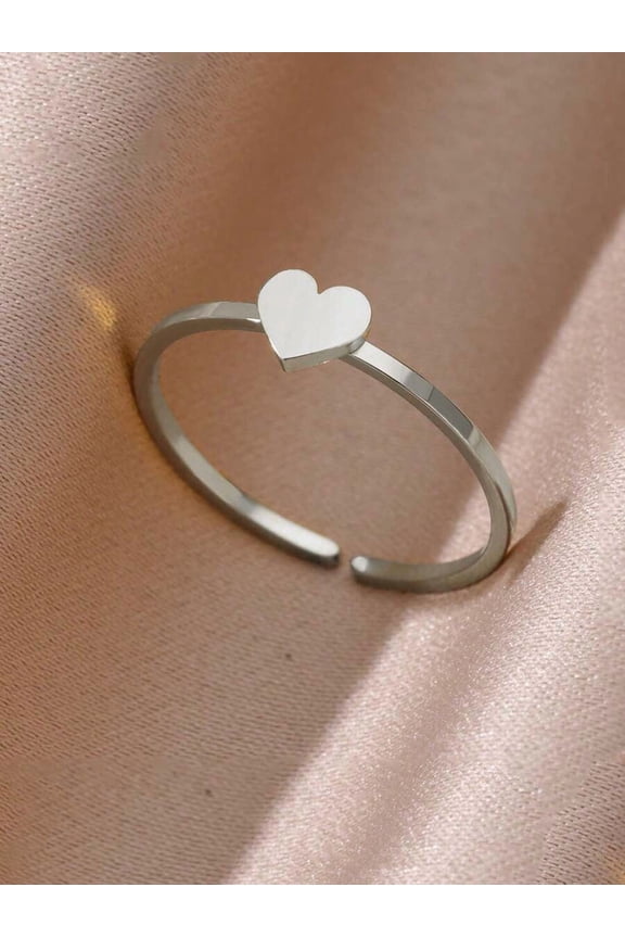 Silver Heart Decor Cuff Ring For Women