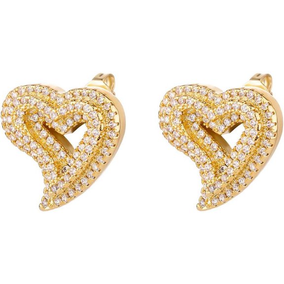 Silver Heart Earrings Stud Earrings for Women 14K Gold Plated Trendy Cubic Zirconia Bling Jewelry Valentines Day Earrings Mothers Day Gifts Hip Hop Jewelry