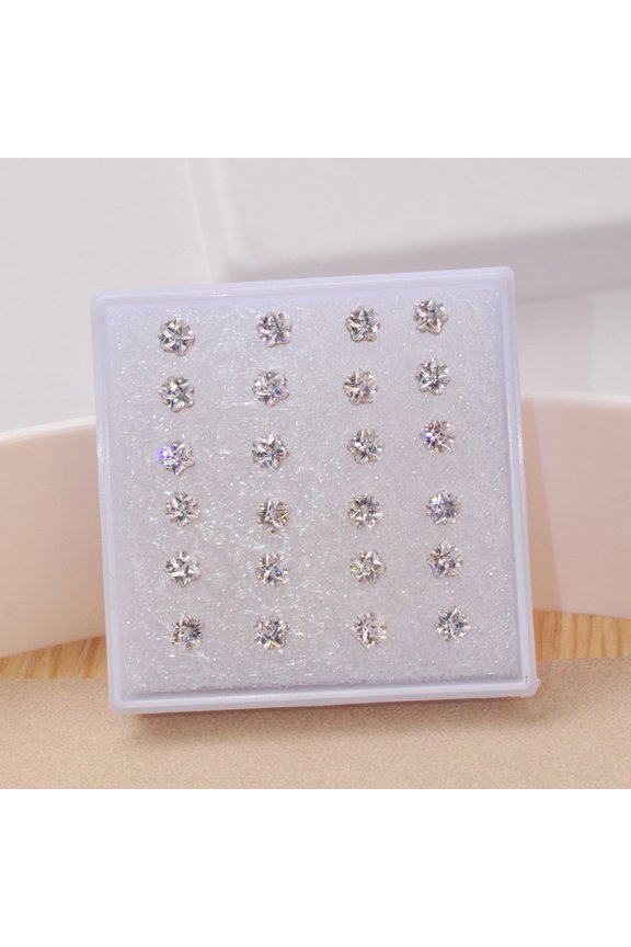 Silver Heart Earrings Zircon Triangle Earrings【12 pairs per set】