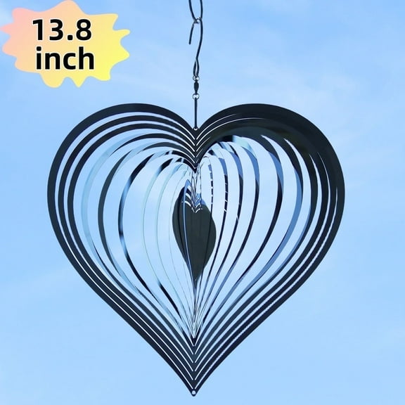Kabuer Silver Heart Metal Wind Spinners 13.8Inch Dream Catchers - Yard and Garden Decor Outdoor Heart Decorations