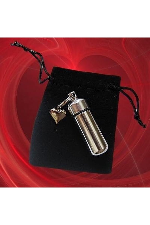 Silver Heart Personal Anointing Oil Vial / Keychain with Velvet Pouch & Funnel