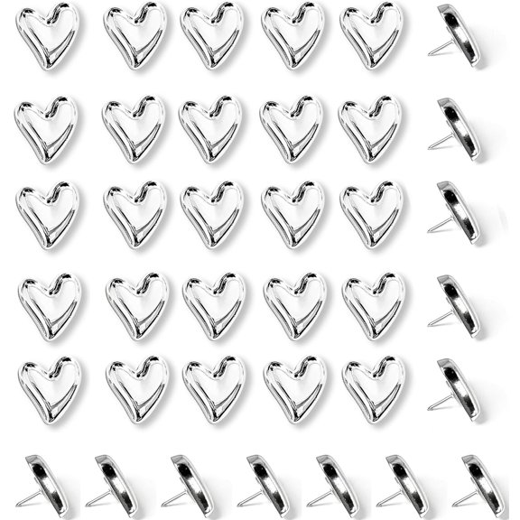 Silver Heart Push Pins,Bexikou 48 Pcs Corkboard Nails for Office/Home Decor,Decorative Push Pins for Bulletin Board, Photos,Notes,DIY Crafts,Soft Corkboard