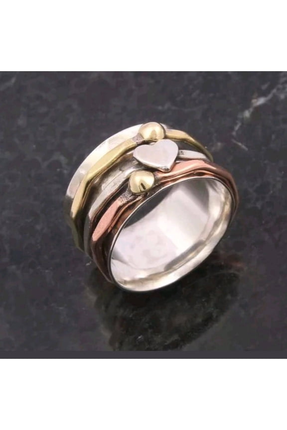 Silver Heart Spinner Ring, Copper/Brass Spinner Ring, 925 Pure Silver Ring, Meditation Ring, Spinning Ring, Thumb Wide Band Ring, Gift Item*