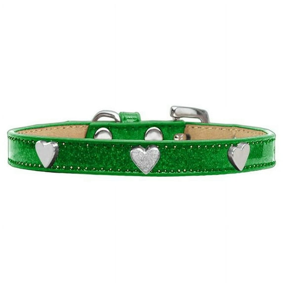 Silver Heart Widget Dog Collar, Emerald Green Ice Cream - Size 16