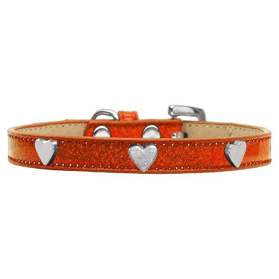 Silver Heart Widget Dog Collar, Orange Ice Cream - Size 10