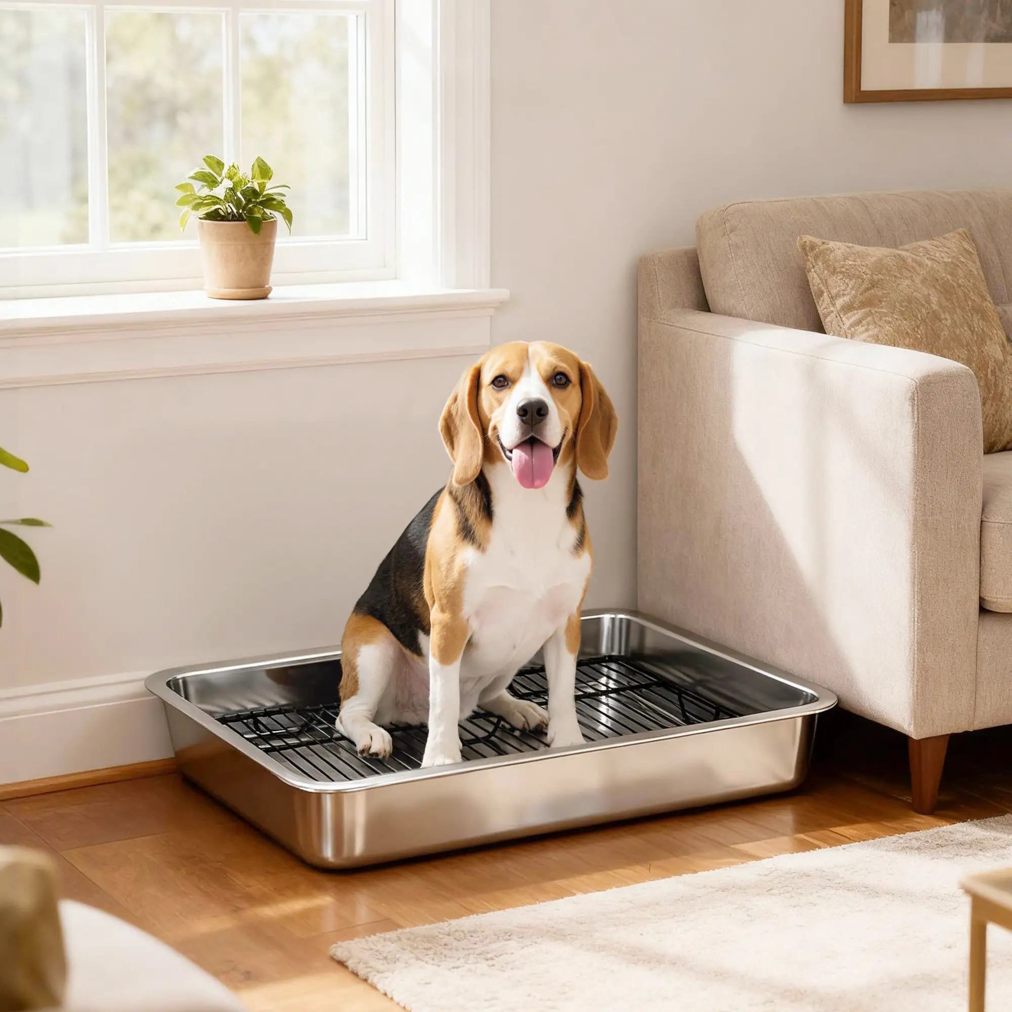Silver Heavy-Duty Stainless Steel Dog Potty Tray, Elevated Grate Pet Toilet with Removable Tray, Indoor Outdoor Potty Solution for Small Medium Dogs