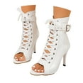 thumbnail image 1 of Silver Heels for Women Dressy Lace up Ballroom Dance Shoes Open Toe Stiletto Heels Ankle Boots & Booties, White, Size 7, 1 of 9