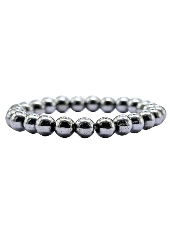 Silver Hematite Bracelet - 8mm Beaded Stretch Bracelet and Healing Stones