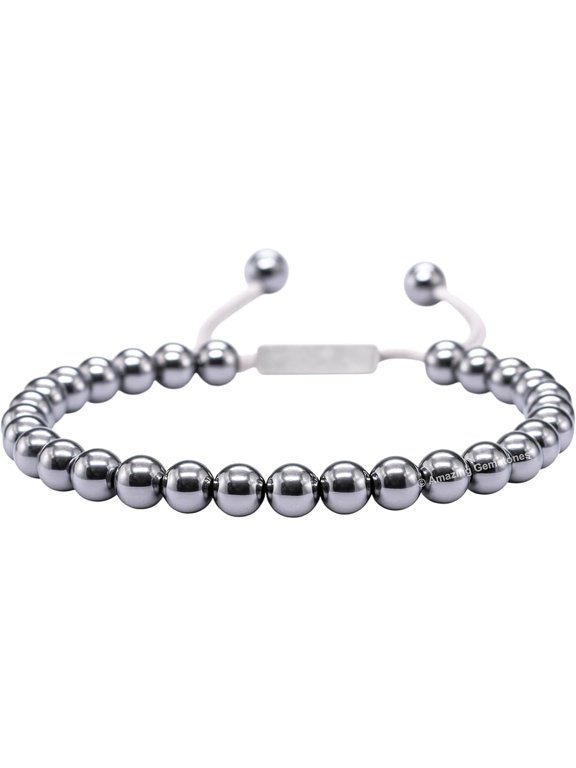 Silver Hematite Crystal Bracelet - 6mm Beaded Bracelet and Healing Stones