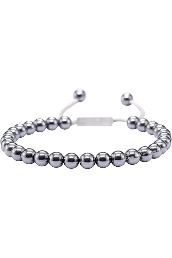 Silver Hematite Crystal Bracelet - 6mm Beaded Bracelet and Healing Stones