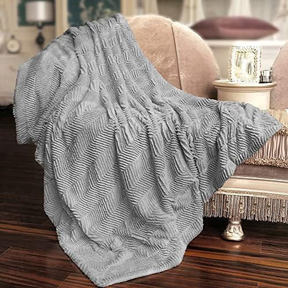 Silver Throw Silver Herringbone Brushed Throw Blanket, 50'' X 60'', Silver ...