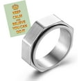 thumbnail image 1 of Silver Hexagon Ring for Men, 8MM Spinner Ring, Man's Fidget Ring Anxiety Ring, 1 of 4