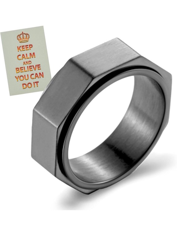 Silver Hexagon Ring for Men, 8MM Spinner Ring, Man's Fidget Ring Anxiety Ring