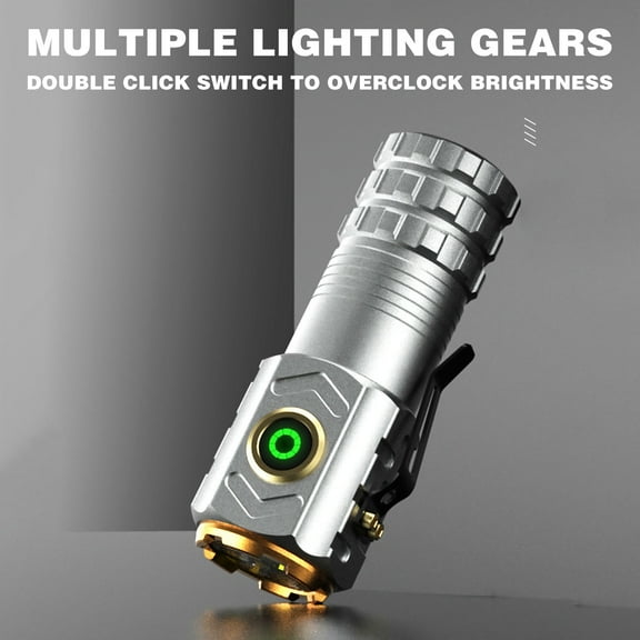 Silver High Power Flashlight, USB Rechargeable Portable LED Light with 18500 Battery Zoomable for Outdoor Adventures