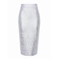 thumbnail image 1 of Silver High-Waisted Slim-Fit Mid-Length Pencil Skirt With Metallic Sheen, 1 of 8