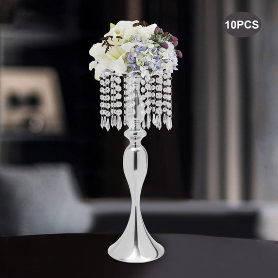 Silver High-quality 10* Crystal Flower Vase Stand Wedding Centerpieces for Dining Room