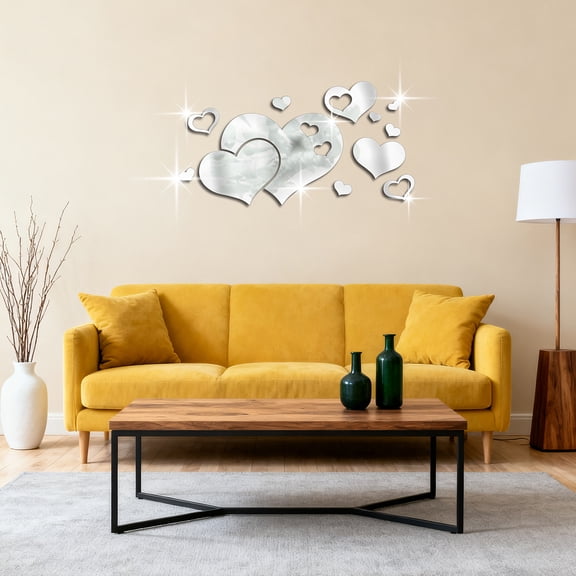 Silver Hollow Heart Acrylic Mirror Wall Stickers 3D Self-Adhesive Various Heart Shapes Acrylic Mirror Wall Decals for Bedroom