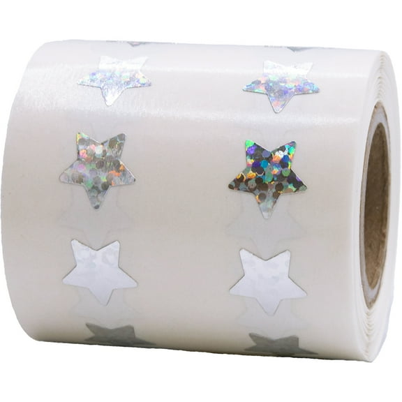 Silver Holographic Sparkle Star Shape Stickers Teacher Supplies 0.50 Inch 1,000 Adhesive Labels