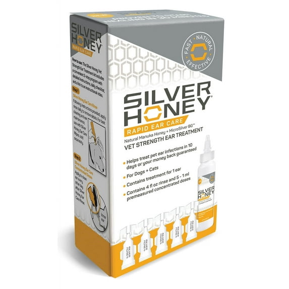 Silver Honey Rapid Ear Care Vet Strength Rinse + Concentrated Doses Treatment Kit for Dogs & Cats