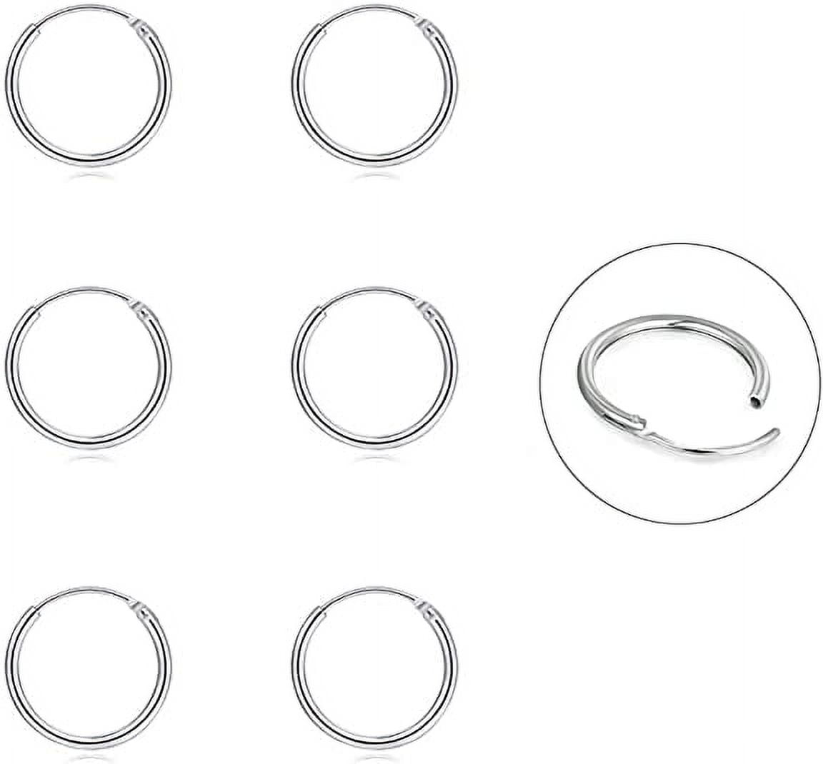Silver Hoop Earrings Cartilage Earring Endless Small Hoop Earrings for Women Men Girls, 3 Pairs