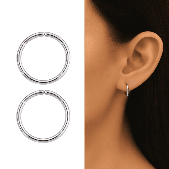Hoop Earrings Cartilage Nose Septum Ear Helix Tragus Piercing Hoops Jewelry for Women Hypoallergenic 12mm 22 Gauge 1 Pair Sterling Silver