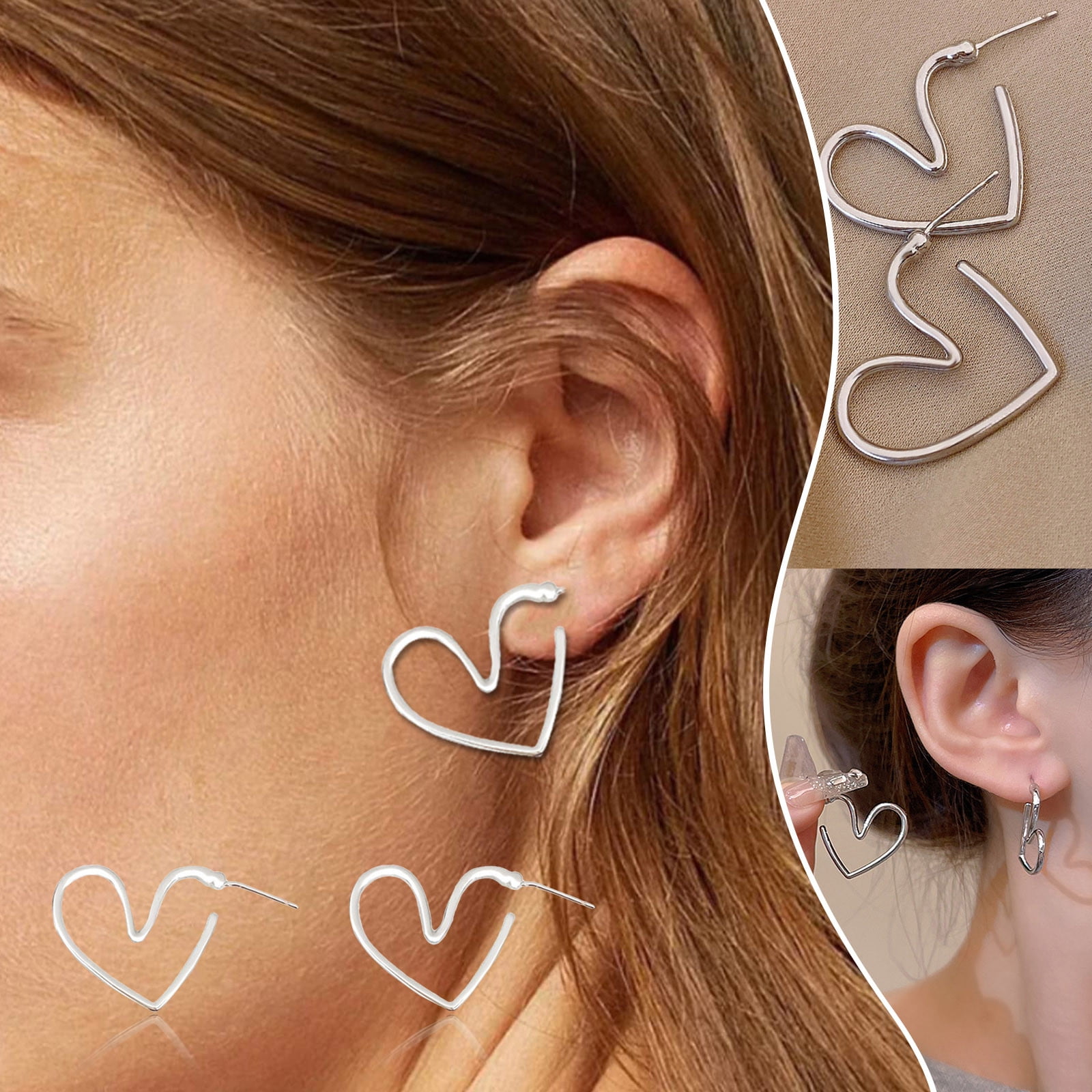 Maverick Stylish Silver Metal Heart Shape Hoop Earrings with Omega Closure  for Women : Amazon.in: Fashion