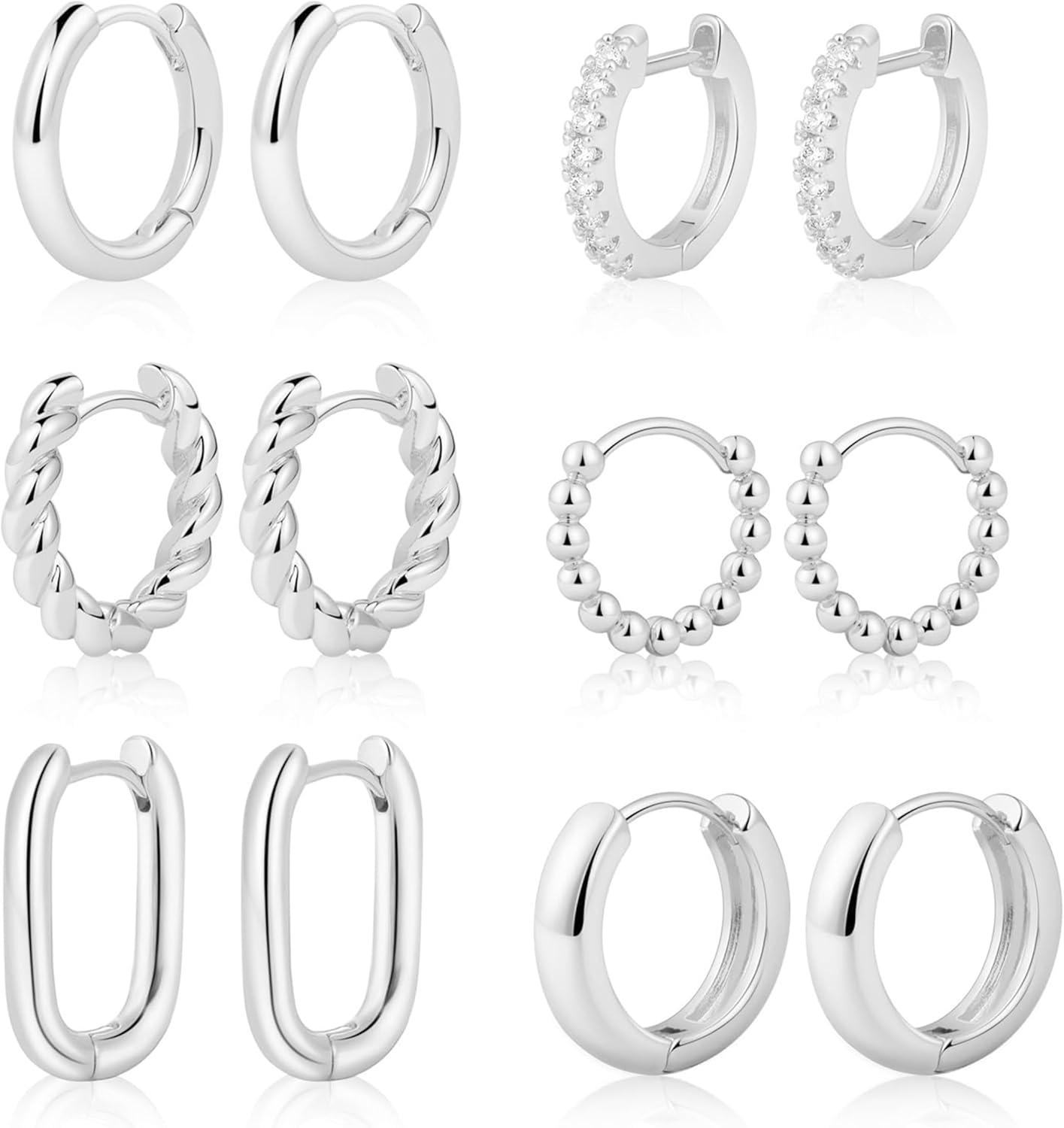 JAHAMIA Set 3 Paia Orecchini A Cerchio In Argento 925 Placcato Oro – Ipoallergenici, 10mm, Per Uomo E Donna, Fori Multipli