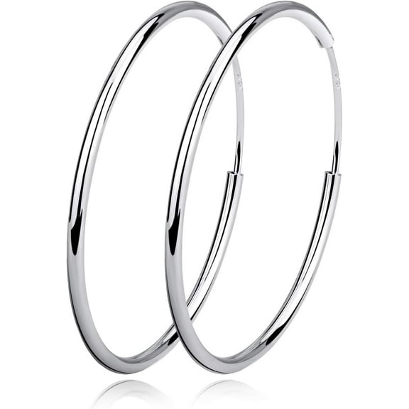 Silver Hoop Earrings Sterling Silver Circle Endless Big Earrings Hoops Jewelry,Fashion Gold Hoop Earring for Women,Daimeter 20,30,40,50,60,70,80mm