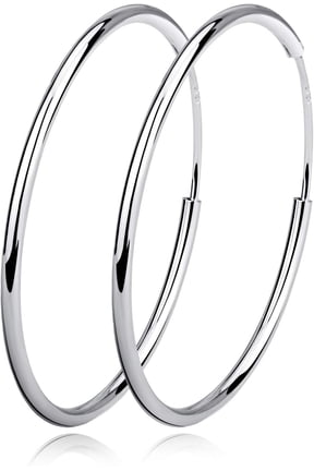 Silver Plated Hoop Earrings for Women, Classic Circle Endless Big Hoops Jewelry in Multiple Sizes 20-80mm