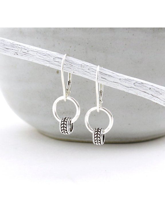 Silver Hoop Earrings Woven Bead Lever Back Design for Modern Jewelry Style and Everyday Wear Collection