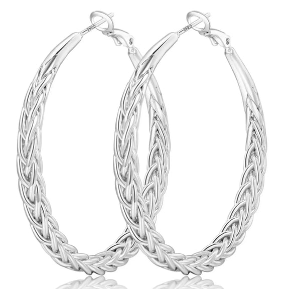 Silver Tone Hoop Earrings for Women Trendy Post Hoop Earrings Thick Twist Large Silver Hoop Earrings 30MM