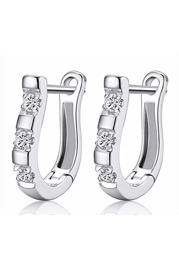 Silver Hoop Earrings with Crystal Diamonds