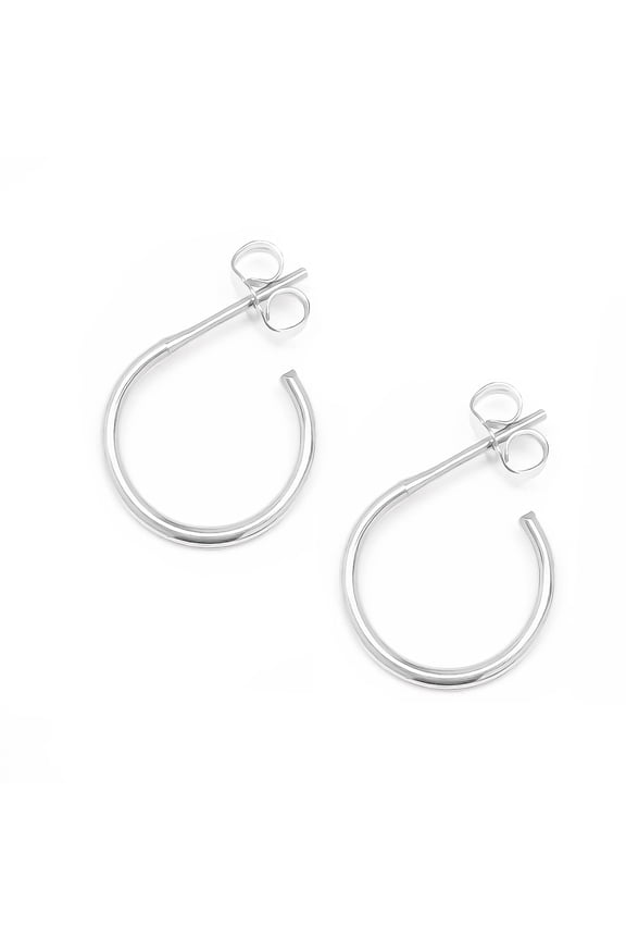Silver Hoop Earrings with Post, 12mm, 925 Sterling Silver