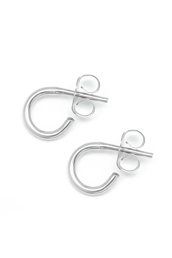 Silver Hoop Earrings with Post, 9mm, 925 Sterling Silver