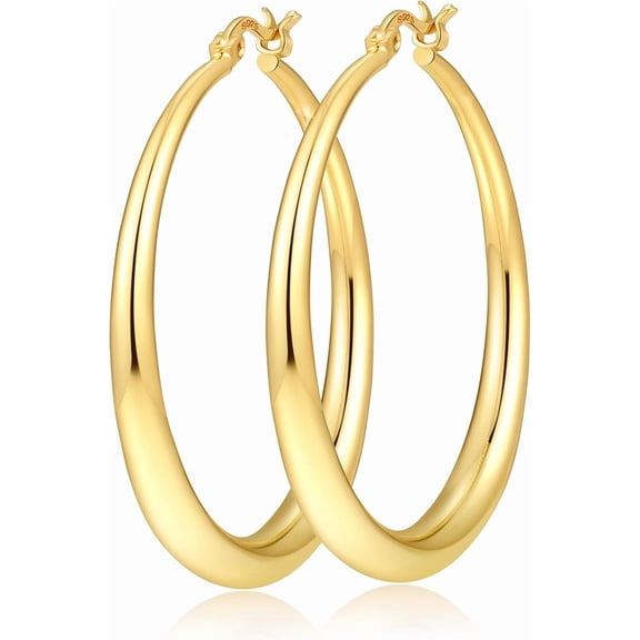 Silver Hoops Earrings for Women Hypoallergenic 925 Sterling Silver 14K Gold Plated Hoop Earrings Lightweight Large Thick Hollow Tube Hoop Earrings 30/40/50/60MM