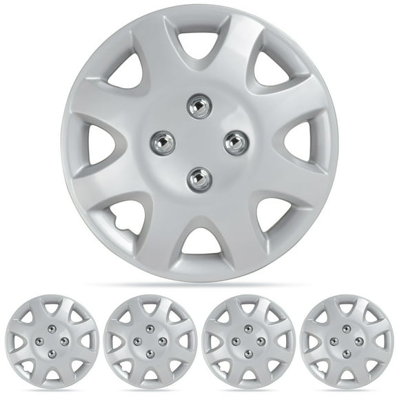 Silver Hubcaps Wheel Covers for 14" Wheels Four (4) Pieces Corrosion-Free & Sturdy Full Heat & Impact Resistant Grade OEM Replica Replacement