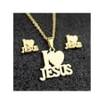 thumbnail image 1 of Silver I Love Jesus Pendant Necklace And Earrings Set In Yellow Gold Tone, 1 of 23