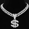 Silver Iced Out Bling Rhinestone Dollar Pendant Men‘s Necklace with